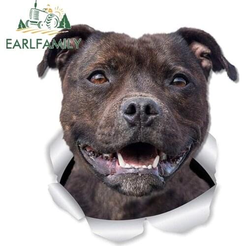 EARLFAMILY 13cm x 10.2cm 3D American Staffordshire Terrier Car Sticker Happy Staffie Dog Decals for Walls Toilet Refrigerator