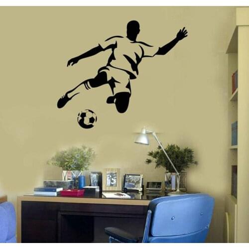 Soccer Player Wall Decal Sport Ball Kids Boys Bedroom Playground Stadium Wall Decor Art Vinyl Stickers Football Mural S783