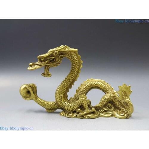 China brass sculpture carved beautiful copper Feng Shui dragon play bead Statue