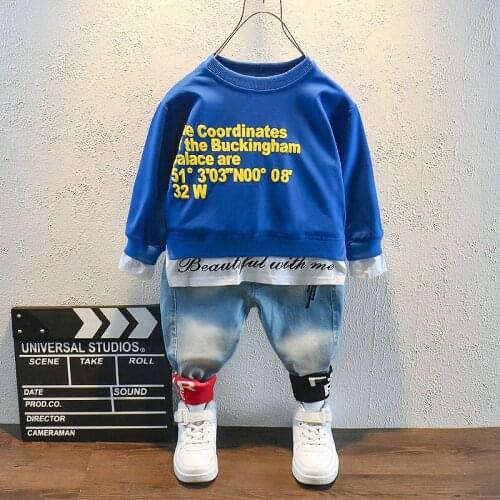 Spring Autumn Fashion Toddler Baby Kid Boy 2PCS Outifit Set letter printing long T-shirt+jeans Pants boys Clothes Set 2-6years