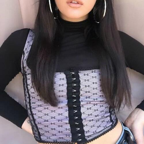 Musuos Sexy Crop Tops Women Net Yarn Lace Pattern Bandage Sleeveless Backless Vest Summer Club High Street Bandeau Tank Tops