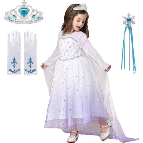 Baby Girl Snow Queen Girl Elsa Cosplay Costume Birthday Party Fancy Dress Long Sleeve Sequins Mesh Ball Gown Kids Clothing
