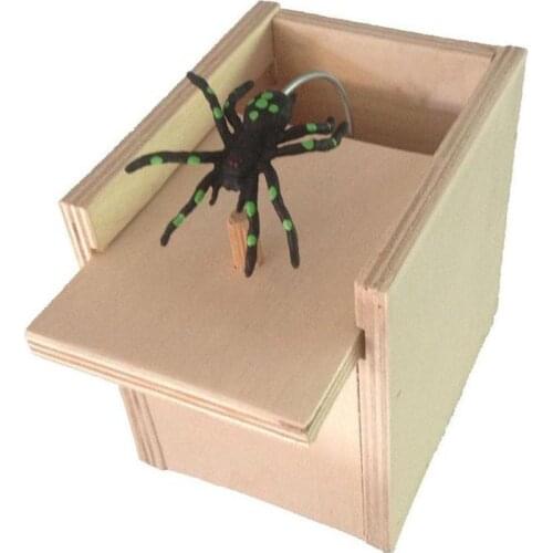 Fashion New Wooden Heterogeneous Spider Box Toys Home Office Prank Trick Joke Scare Toy Spider Model For Kids Funny Gift