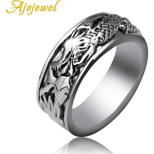 Ajojewel Mens Dragon Ring Fashion Unique Simple Animal Jewelry Band Rings New Model