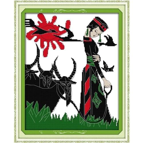 The shepherd cross stitch kit Chinese cartoon pattern counted print canvas DMC embroidery DIY handmade needlework supplies bag