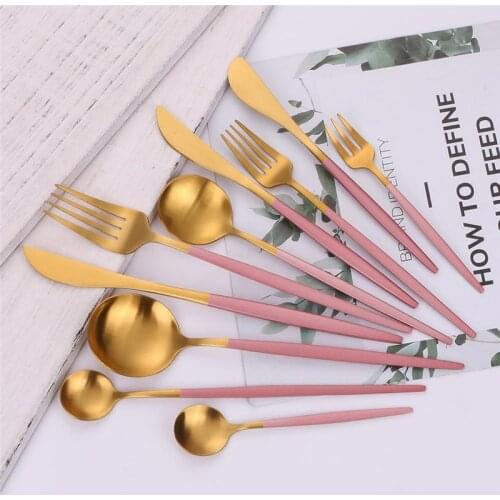 Pink Gold Stainless Steel Cutlery Set Main Course Dessert Fork Spoon Knive Dinnerware Set Matte Chopsticks Kitchen Tableware Set