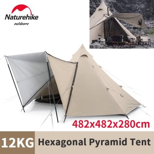 Naturehike Outdoor 5-8 Persons Pyramid Tent 150D Oxford Sunscreen Windproof Family Travel Octagonal Tent With Extended Lobby