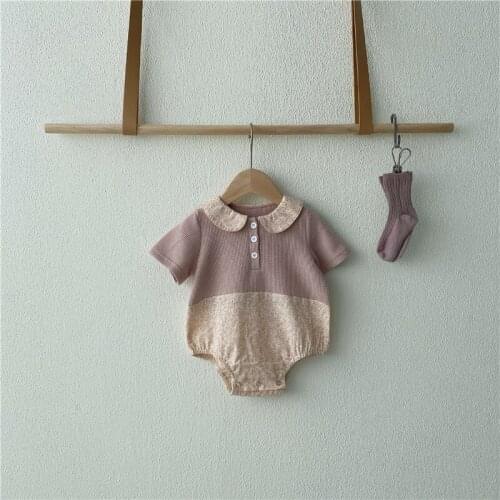 2021 Summer New Baby Clothes Floral Short Sleeve Bodysuit Solid Cotton Girls Outfit