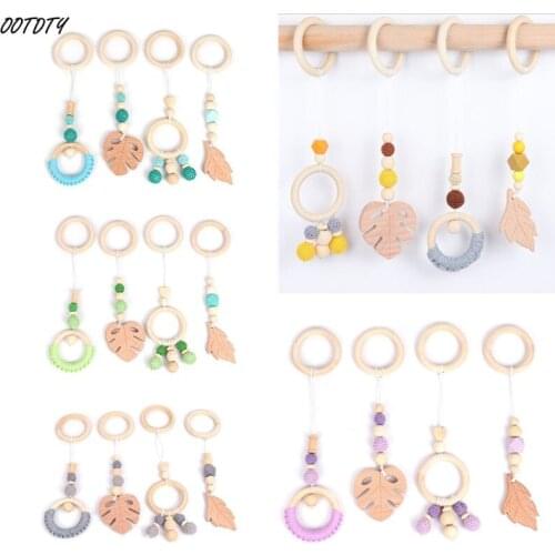 OOTDTY 4Pcs/Set Baby Nordic Gym Frame Hanging Pendants Wooden Ring Teether Molar Nursing Toys Infant Room Decoration Gifts