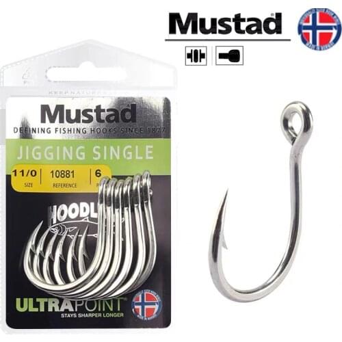 Mustad 10881 Fishing Hooks 100% Original 1/0-11/0 Jigging Single Sea Fishing Hooks Professional Deep Sea Wedkarstwo De Pesca