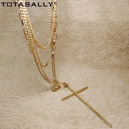 TOTASALLY Hip Hop Necklaces Multi-layers Thick Chain Big Corss Pendant chunky Necklaces for Women Jewelry dropship