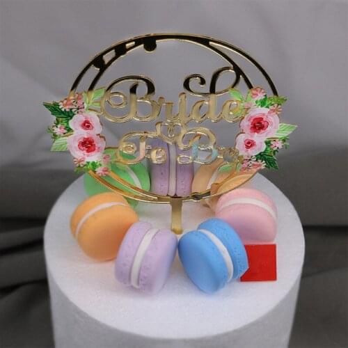Print flower style mirror gold bride to be wedding cake topper engagement cake topper cake decorating party decoration