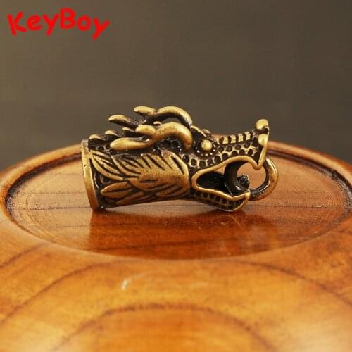 Pure Copper Domineering Zodiac Dragon Head Pendants Men Car Key Chain Ring Pendant Vintage Brass Dragon DIY Keyring Part Jewelry