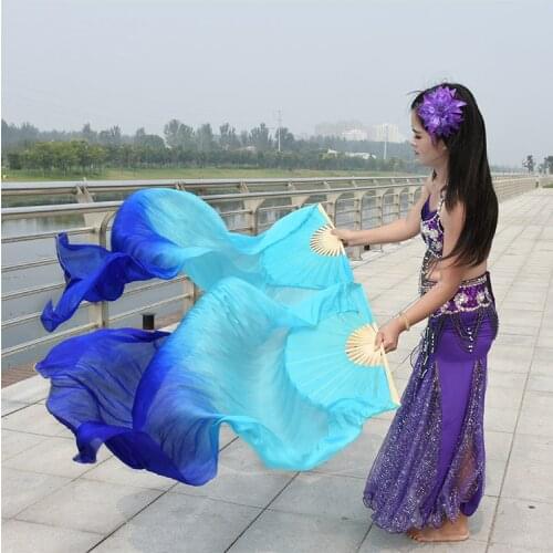 Professional Dyed 100% pure natural silk fan veils for women belly dance performance fan belly dance costumes A pair