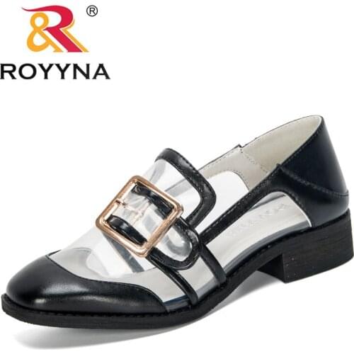 ROYYNA 2020 New Designers Metal Buckle Square Block Heel Round Toe Casual Office Party Pumps Women Transparent Plastic Footwear