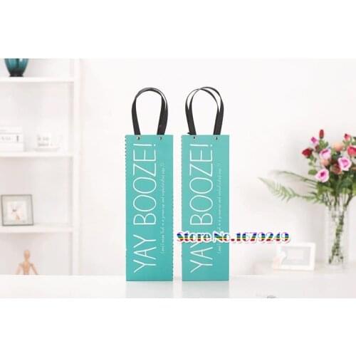 Blue colour packaging bags paper gift box with string for red wine oil champange bottle carrier gift holder wine packing 100pcs