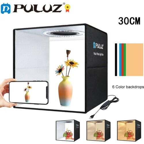 PULUZ 30cm Foldable Photo Studio Box Ring LED LightBox Shooting Tent Box Kit With 6 Colors Background Photography Light Box Kits
