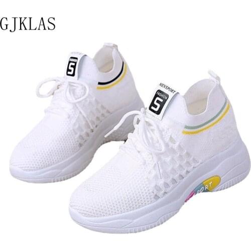 Light Wedges Shoes for Women Chunky Sneakers Mesh Casual Shoe Black White Sneakers Summer Breathable Sport Women Slip on Comfy