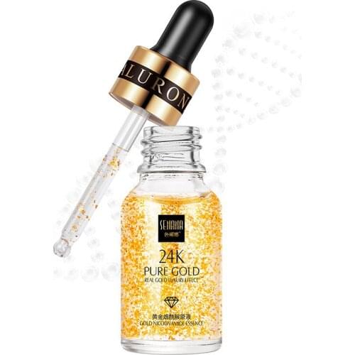 24K Gold Hyaluronic Acid Face Serum Replenishment Moisturize Shrink Pore Brighten Skin Care Lift Firming Tightening Face Essence