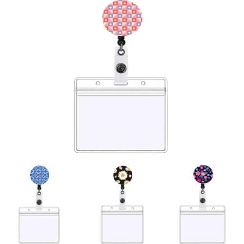 Daisy flower Retractable Badge Holders with Carabiner Reel Clip and Vertical Style Clear ID Card Holders, 65cm Thick Pull Cord