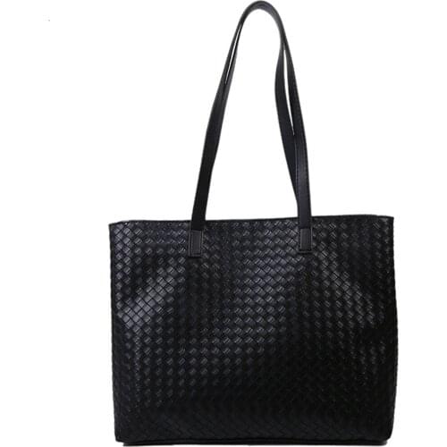 Female Simple Elegant Bucket Totes Large Capacity Solid Color PU Leather Shoulder Bag Handbag for Women