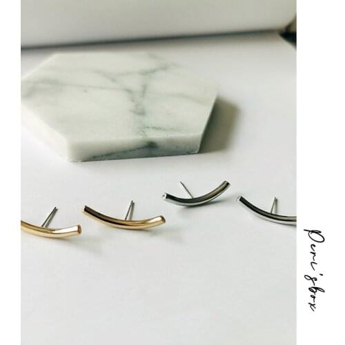 PerisBox Thin Curved Bar Geometric Earrings for Women Smooth Small Solid Gold Stud Earrings Minimalist Earrings Studs 2019 New