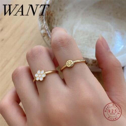WANTME Real 925 Sterling Silver Minimalist Creative Small Flower Light Star Finger Open Ring for Women Chic Korean Trend Jewelry
