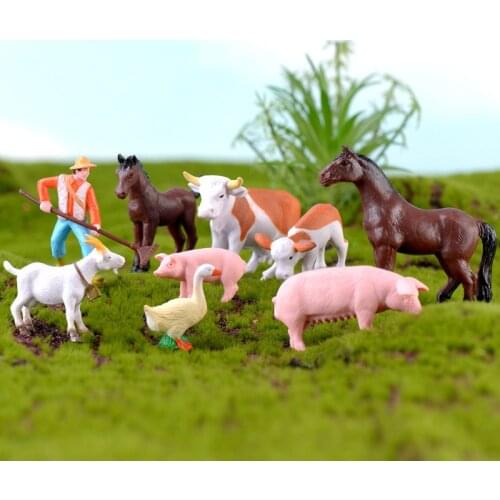 ZOCDOU 1 Piece Farm Farmer Garden Duck Cow Sheep Group Small Model Little Statue Figurine Crafts Figure Ornament Miniatures Home