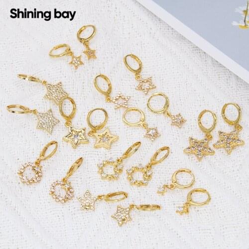 Star Earrings for Women Gold Star Dangle Earrings Micro Pave Zircon CZ Copper Paired Earring Trendy Punk Party New Fashion 2021