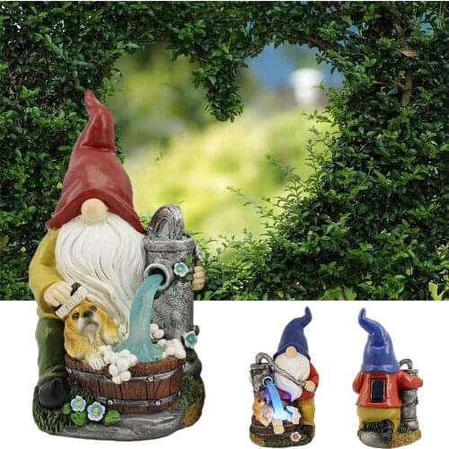 1.2V Cartoon Gnome Statue With Solar Light Dwarfs Figurine Ornament Craft Resin Outdoor Garden Decoration Lamp With Red Blue Hat