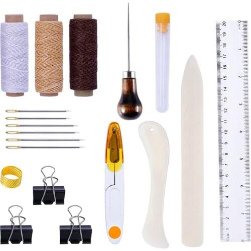 18PCS Leather Sewing Tools Bookbinding Tools Craft DIY Stitching Kit Thread Clipper, Binder Clips for Sewing Leather