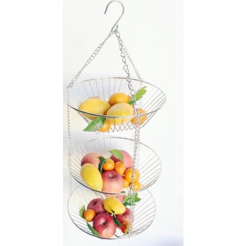 3-Tier wrought iron fruit basket creative snack storage basket hanging living room decoration hollow basket rack
