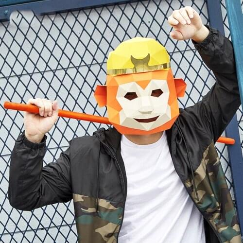 3D Paper Animal Monkey King Monkey Head Mask Headgear Halloween Cosplay Props Woman Men Party Role Play Dress Up DIY Craft Masks