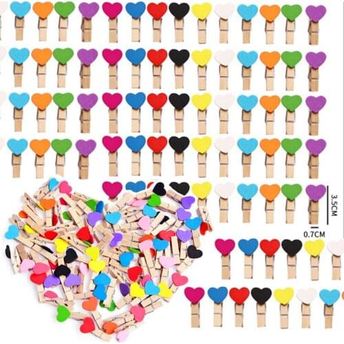 50PCS Mini Romantic Heart Love Shape Wood Clips DIY Handicrafts Photos Papers Clothes Pegs Home Bachelorette Party Decorations