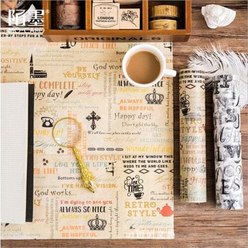 6Roll Tape English Collage Series Decorative Handbook Sticker Japanese style Long size wholesale 20cm*5M