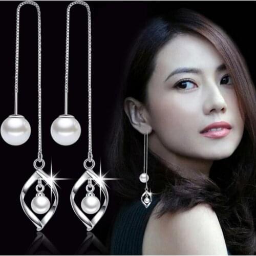 925 sterling silver new woman jewelry pearls Round Retro cutout tassel earrings long section