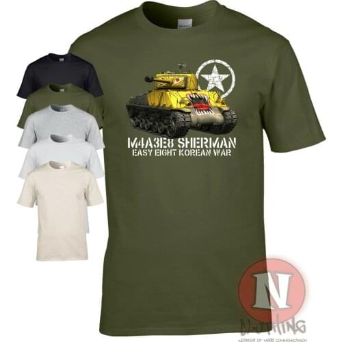 US Army M4A3E8 Sherman Tank T-Shirt. Summer Cotton O-Neck Short Sleeve Mens T Shirt New S-3XL