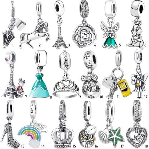 Authentic Fashion S925 Sterling Silver Crystal Enamel Pendant Charms bead fit Silver Bracelets Bangles 925 Silver Jewelry Gift
