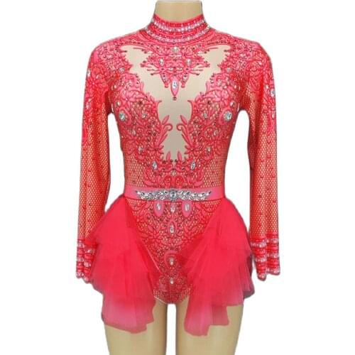 Sparkling Diamond Long Sleeve Tight Elastic Women Men Bodysuit Lace Jumpsuit Nightclub Singer Performance Stage Wear DS Costume