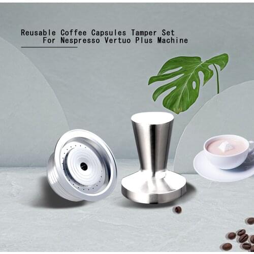 BIG Coffee Filters For Nespresso Vertuoline GCA1 & Delonghi ENV135 Stainless Steel Refillable Coffee Capsule Pod Tamper Spoon