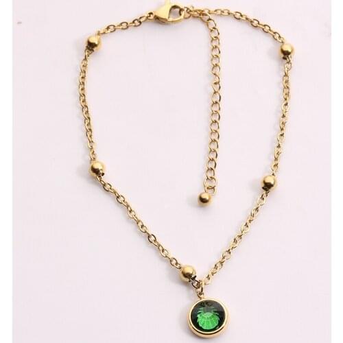 2021 New Fashion Gold Plated Stainless Steel Ball Chain Anklet Emerald Stone Ankle Chain Foot Bracelet For Women Girl Jewelry