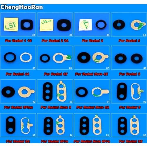 ChengHaoRan Camera Glass For Xiaomi Redmi 2 3 4 4A 5 Plus S2 Note 4x 5A 6 Pro Rear Back Camera Lens Glass + Sticker Repair Parts