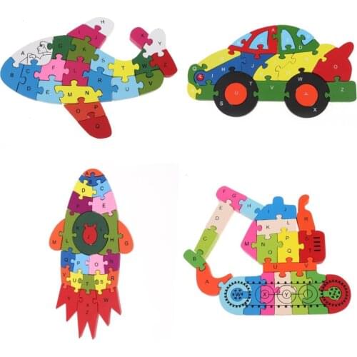 Kids Cartoon 3D Puzzle Wooden Toys Cartoon Traffic Car Airplane Letters Number Learning Montessori Educational Toys Child Gifts