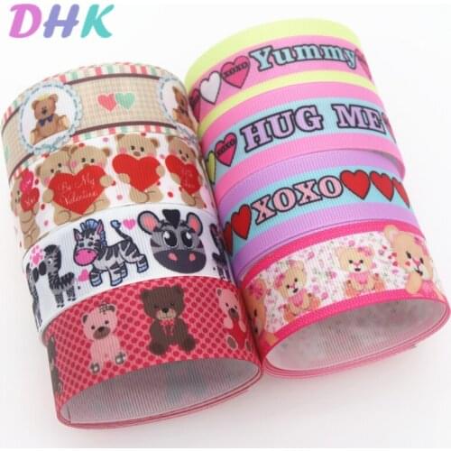 DHK 50yards valentine love bear zebra Printed Grosgrain Ribbon Accessory Hairbow Headwear Decoration DIY Wholesale OEM S1288