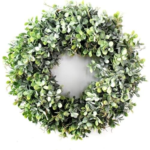 Door Wreath Artificial Real Wicker Frame Faux Olive Leaves | UV Resistant Farmhouse Home Decor Built-In Hanging Loop