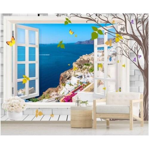 Custom mural photo wallpaper 3d Beautiful Aegean Window Building Scenery background living room Wallpaper for walls in rolls
