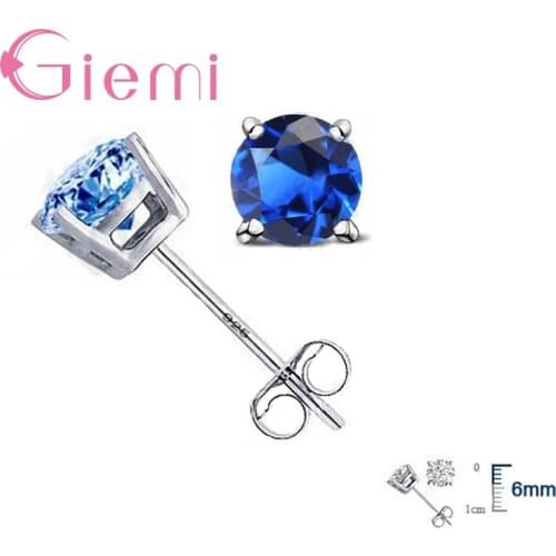 Hot High Quality Jewelry Real Pure 925 Sterling Silver Women Accessories Cubic Zirconia CZ 4 Claws Stud Earrings 8 Colors