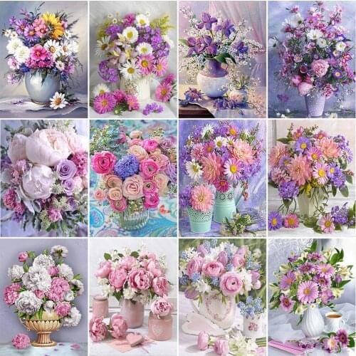HUACAN Diamond Painting Peony Cross Stitch Kit Full Square Round Diamond Embroidery Flower Mosaic Vase Rhinestone Home Decor