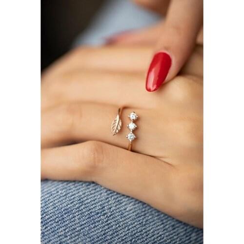 Leaf Model Zircon Stone Rose Plated Italian Ring