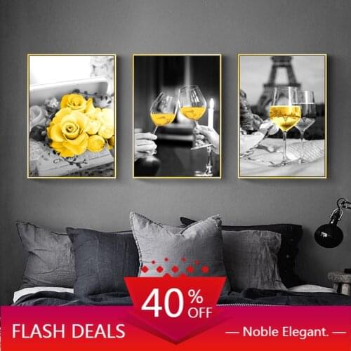 Canvas Painting Modern Black Yellow Picture Home Decor Flowers Glass Nordic Wall Art Posters and Prints Living Home Decoration